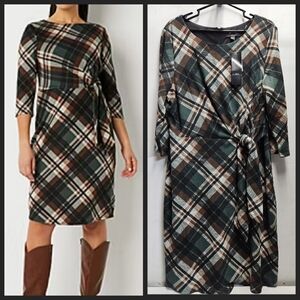 R&K Originals ¾ Sleeve Plaid Midi fit+flare dress new nwt ~ size 16/XL